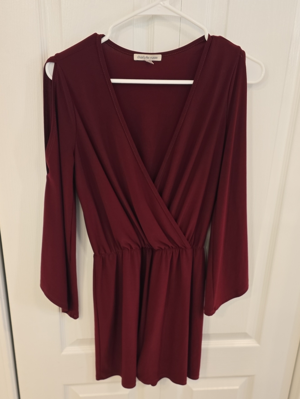Charlotte Russe Burgundy Long-Sleeve Surplice Dress